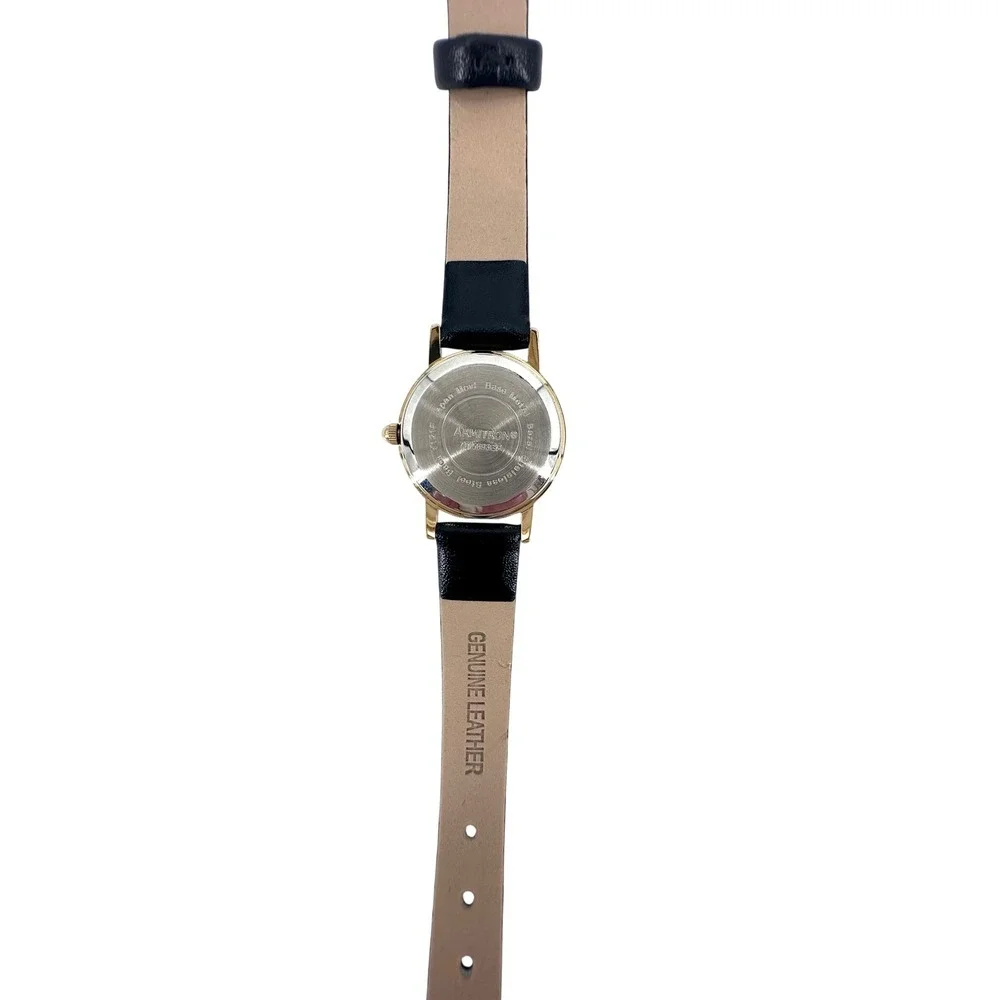 Armitron Womens Diamond Accent Watch Black Leather Watch Gold Tone New